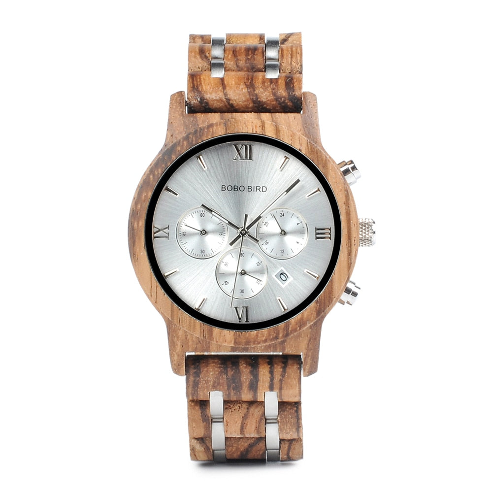 BOBO BIRD Wooden Men's Stylish Chronograph Military Retro Watches