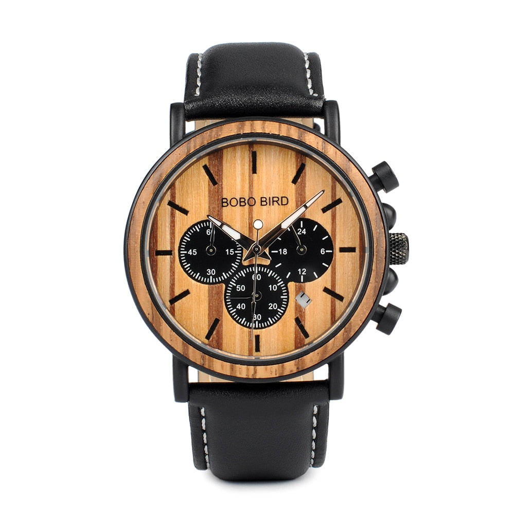 BOBO BIRD Wooden Men's Stylish Chronograph Military Retro Watches