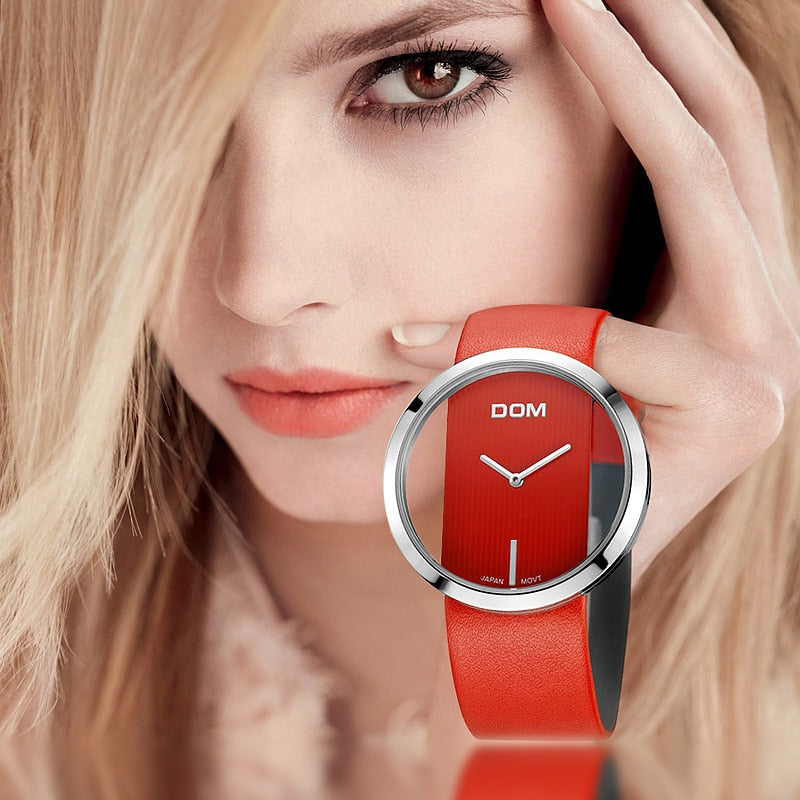 DOM Luxury Women's Quartz Watch Waterproof and Genuine Leather