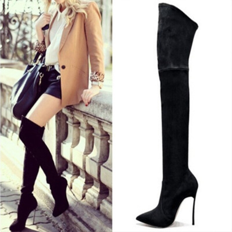 Women's Over-the-Knee Stretch Fabric Sexy Thin High Heels Pointed Toe Boots
