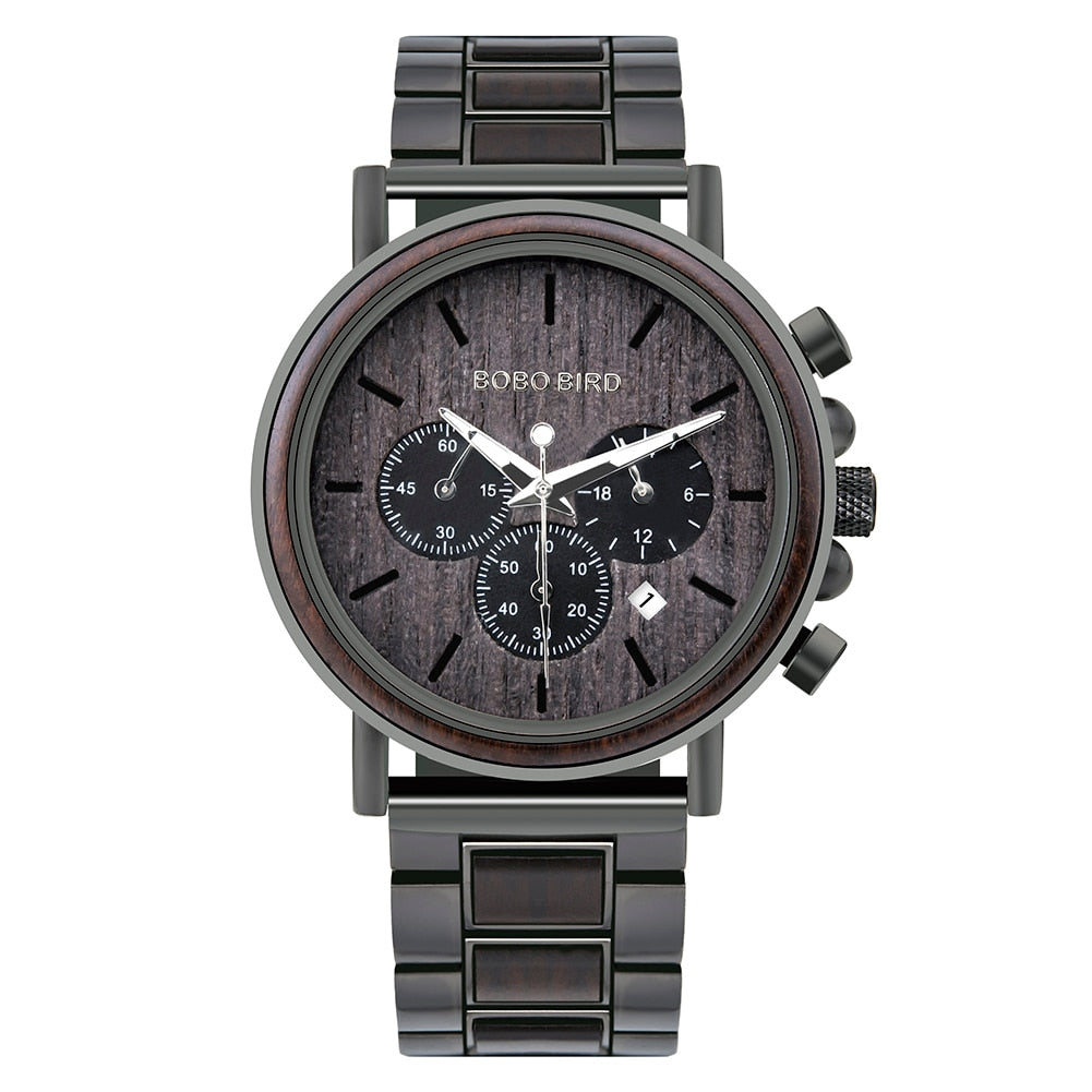 BOBO BIRD Wooden Men's Stylish Chronograph Military Retro Watches