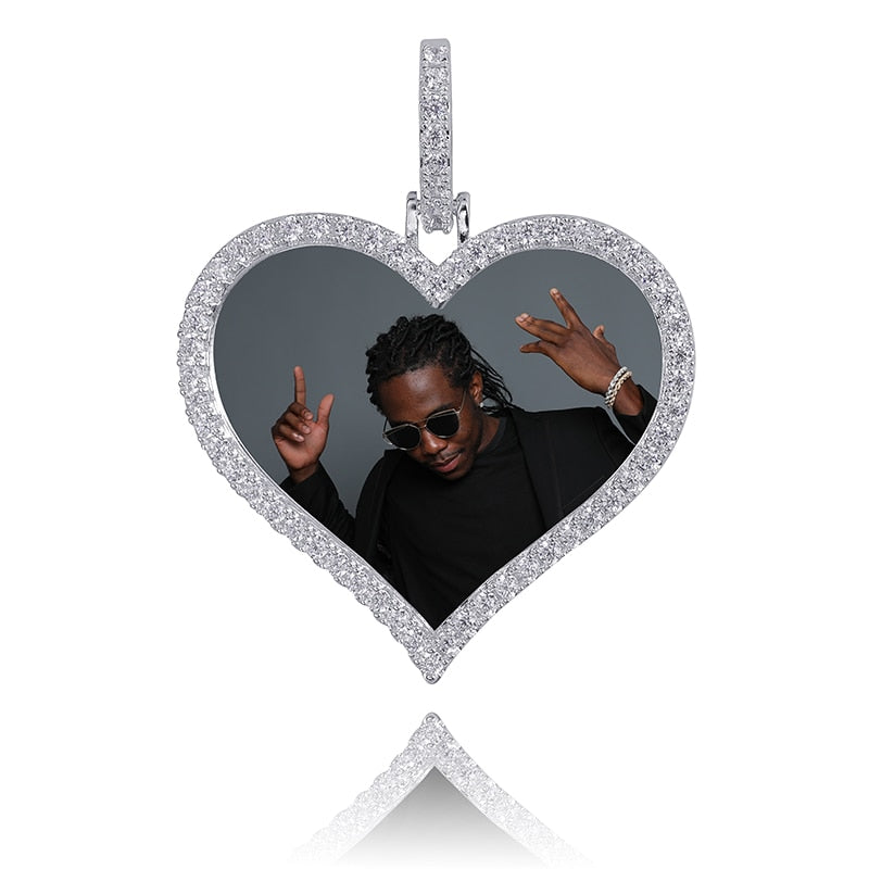 TOPGRILLZ Men's Custom Made Photo Heart Medallions Necklace & Pendant With 4mm Tennis Chain AAA Cubic Zircon