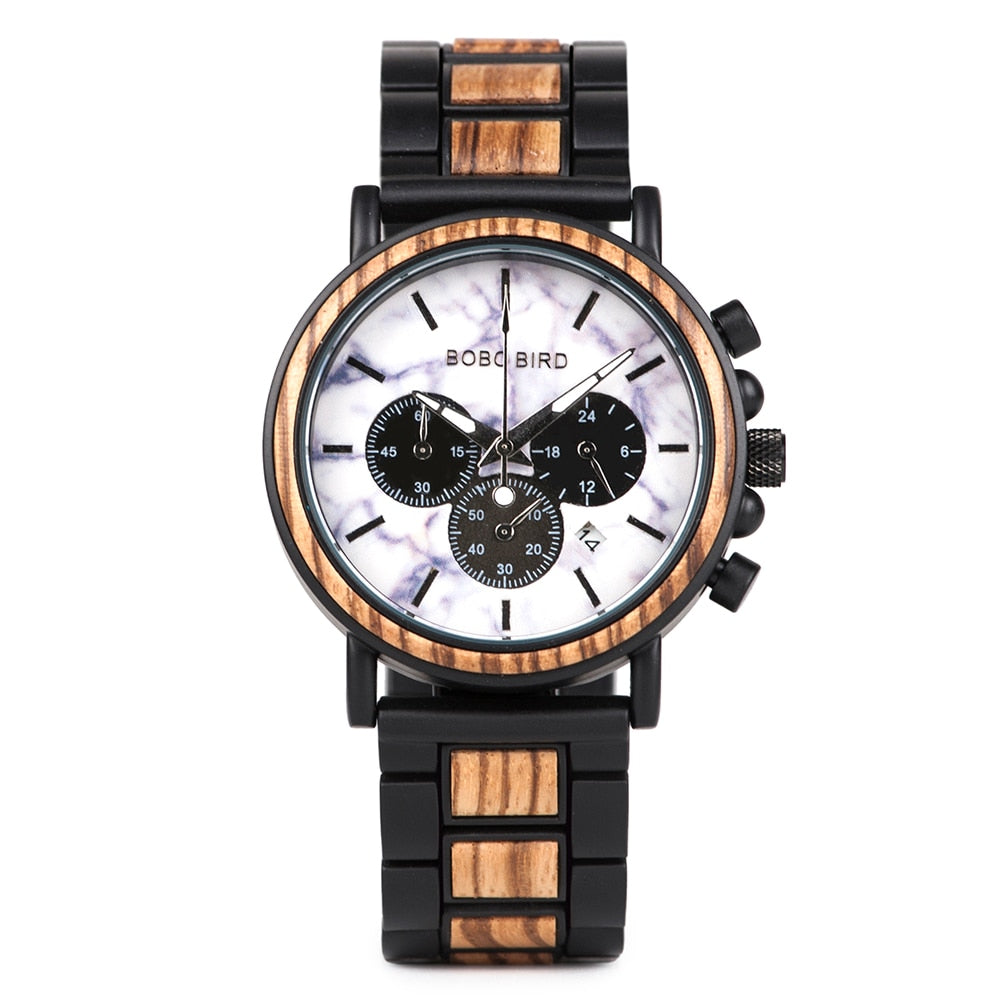 BOBO BIRD Wooden Men's Stylish Chronograph Military Retro Watches