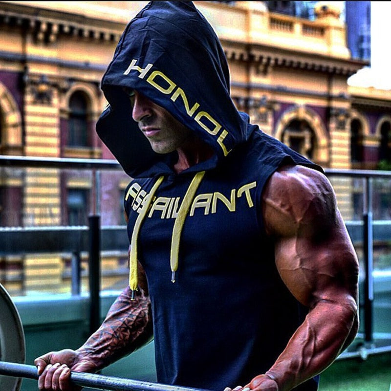 Men's Tank Tops Gym Clothing Fitness Sleeveless Hoodie