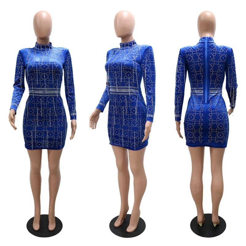 Sexy Sparkly Birthday Party Dress for Women Night Club Wear Mini Rhinestone Bodycon Dress Winter Evening Elegant Christmas Dress
