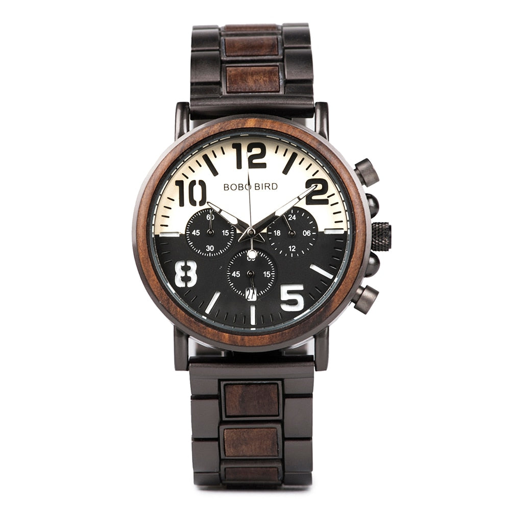 BOBO BIRD Wooden Men's Stylish Chronograph Military Retro Watches