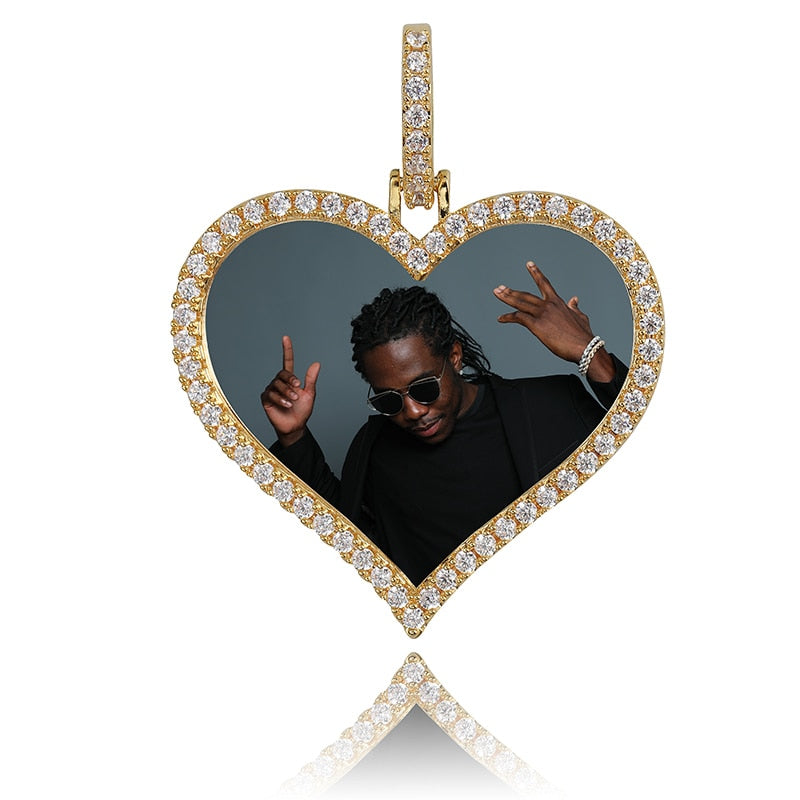 TOPGRILLZ Men's Custom Made Photo Heart Medallions Necklace & Pendant With 4mm Tennis Chain AAA Cubic Zircon