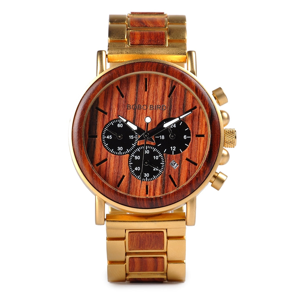 BOBO BIRD Wooden Men's Stylish Chronograph Military Retro Watches