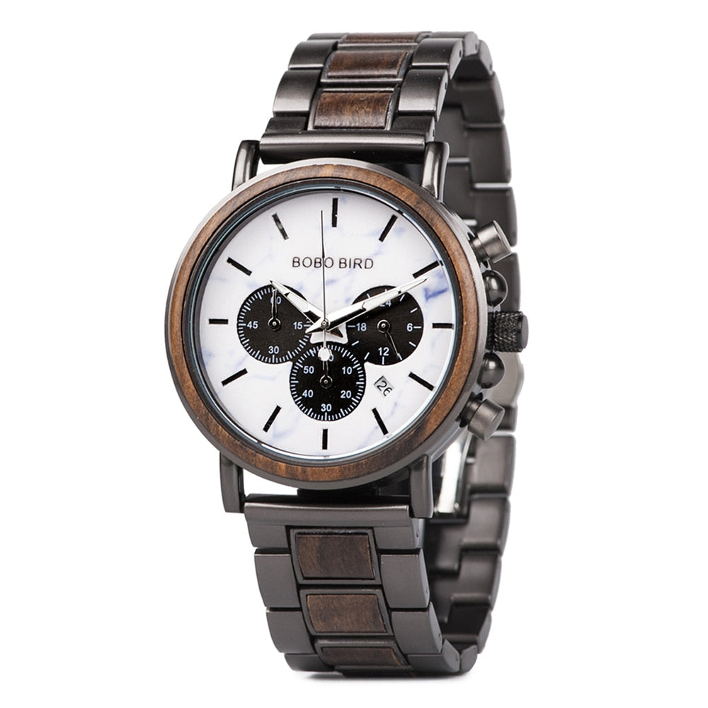 BOBO BIRD Wood Men's Stylish Chronograph Military Watches Timepieces in Wooden Gift Box