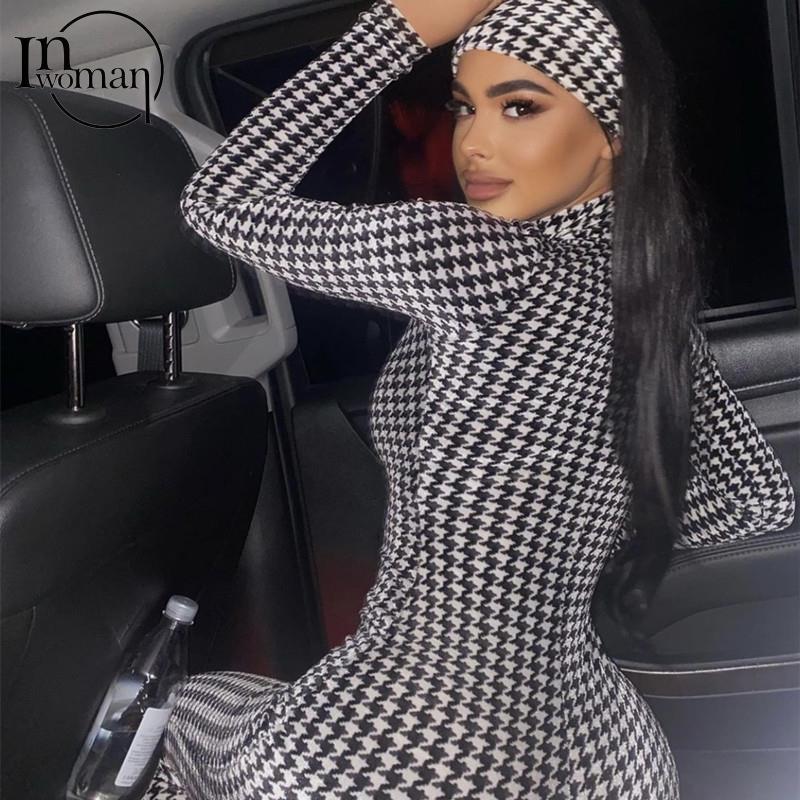 Women's Autumn/Winter Skinny One Piece Print Zippered Long Sleeve Bodycon Jumpsuit