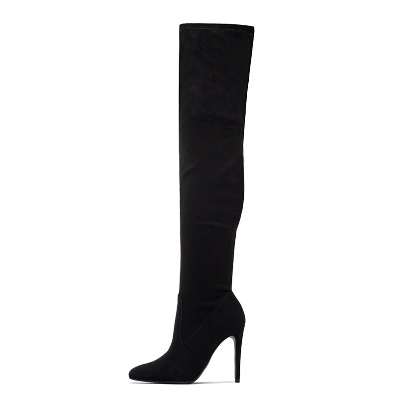 Women's Sexy Thin High Heel Stretch Fabric Pointed Toe Over-the-knee Boots