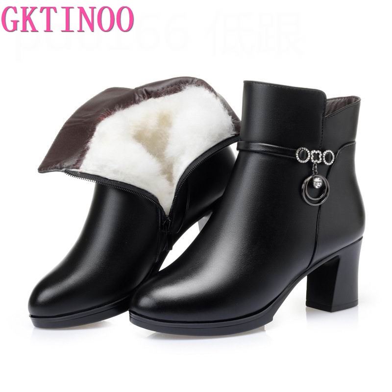 New Women's Winter Wool High-Heel Leather Ankle Boots