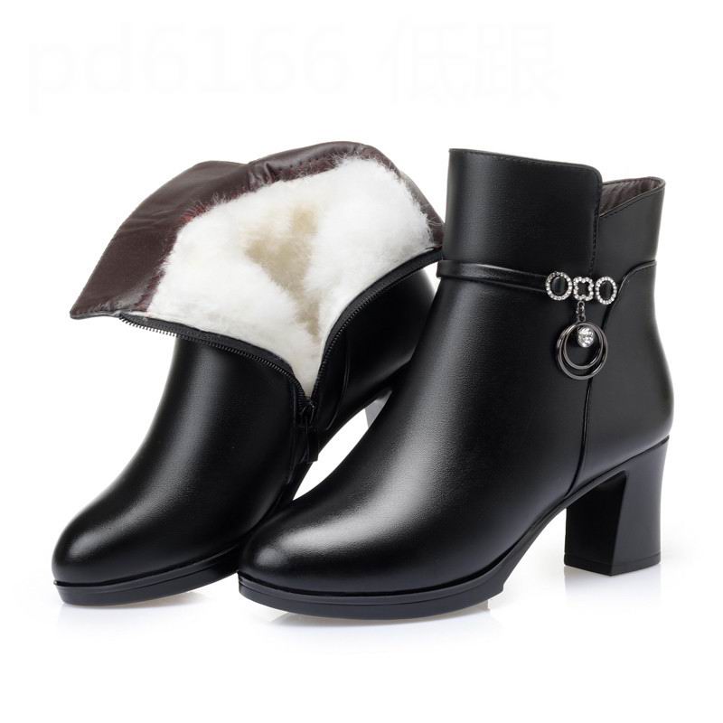 New Women's Winter Wool High-Heel Leather Ankle Boots