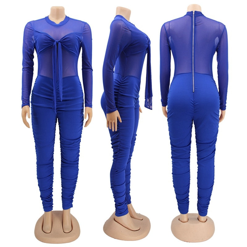 White Sexy Mesh Bodycon Jumpsuit Women Elegance Party See Through Jumpsuit Overalls Birthday Club Outfits Fall Clothes for Women