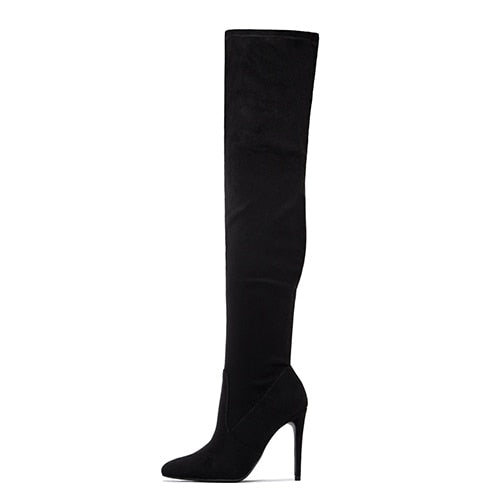 Women's Sexy Thin High Heel Stretch Fabric Pointed Toe Over-the-knee Boots