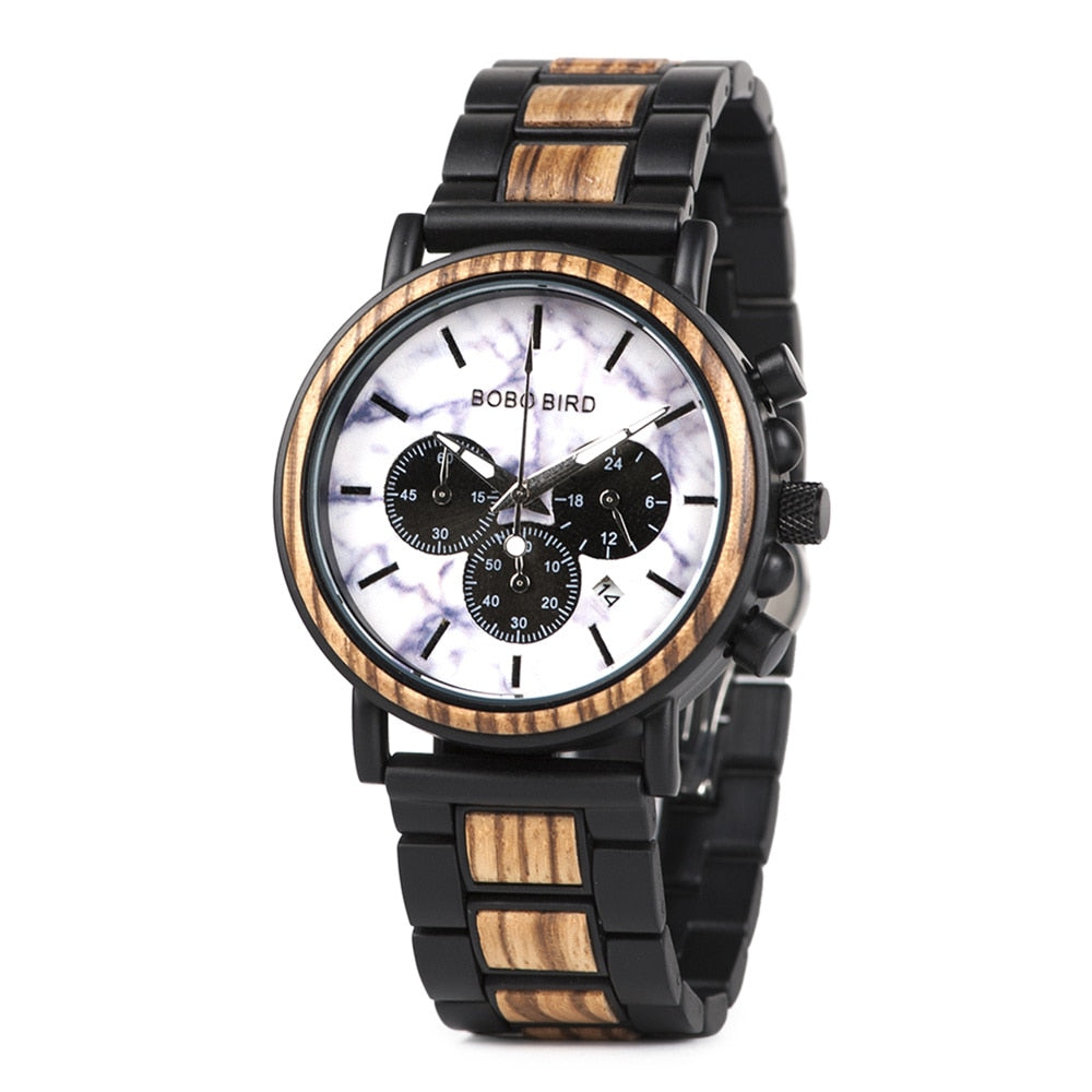 BOBO BIRD Wood Men's Stylish Chronograph Military Watches Timepieces in Wooden Gift Box