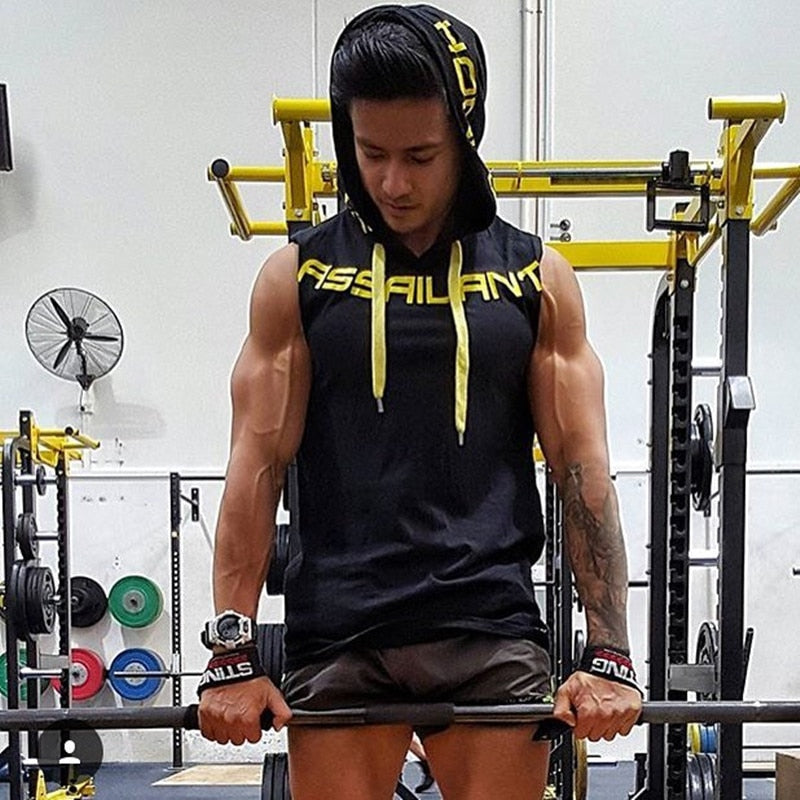 Men's Tank Tops Gym Clothing Fitness Sleeveless Hoodie