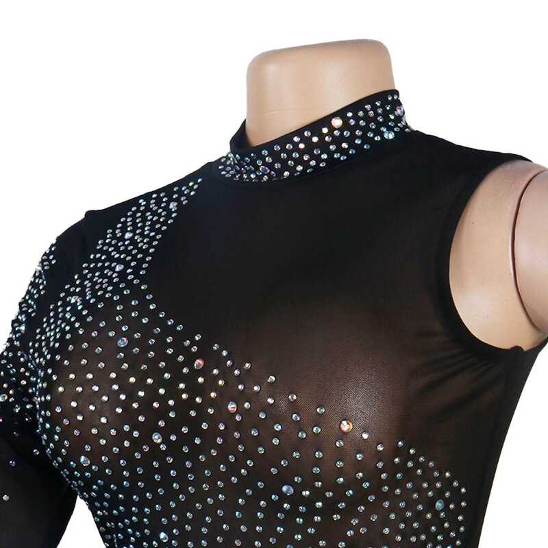 Sheer Mesh Rhinestone Maxi Bodycon Dress Long Sleeve See Through Wedding Evening Dresses Elegant Party Birthday Dress for Women