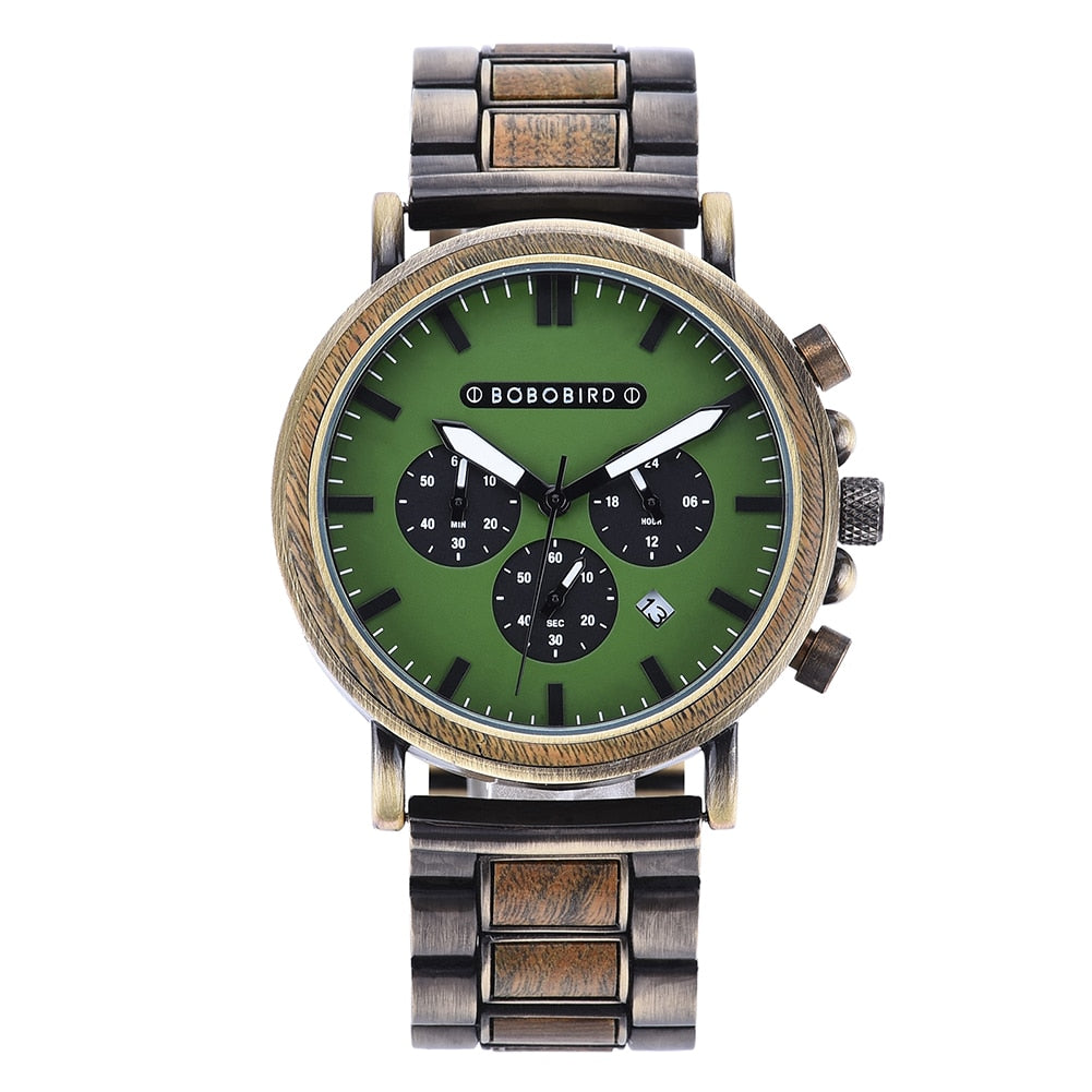 BOBO BIRD Wooden Men's Stylish Chronograph Military Retro Watches