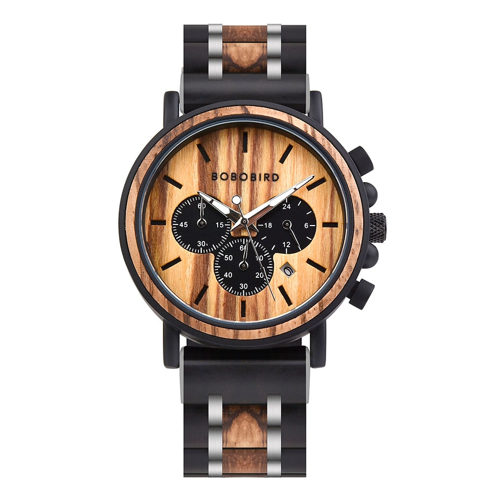 BOBO BIRD Wooden Men's Stylish Chronograph Military Retro Watches
