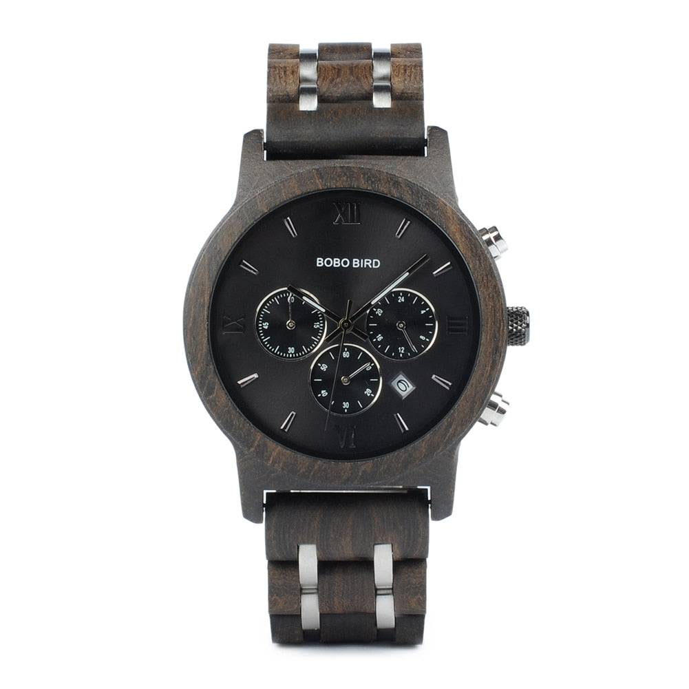 BOBO BIRD Wooden Men's Stylish Chronograph Military Retro Watches