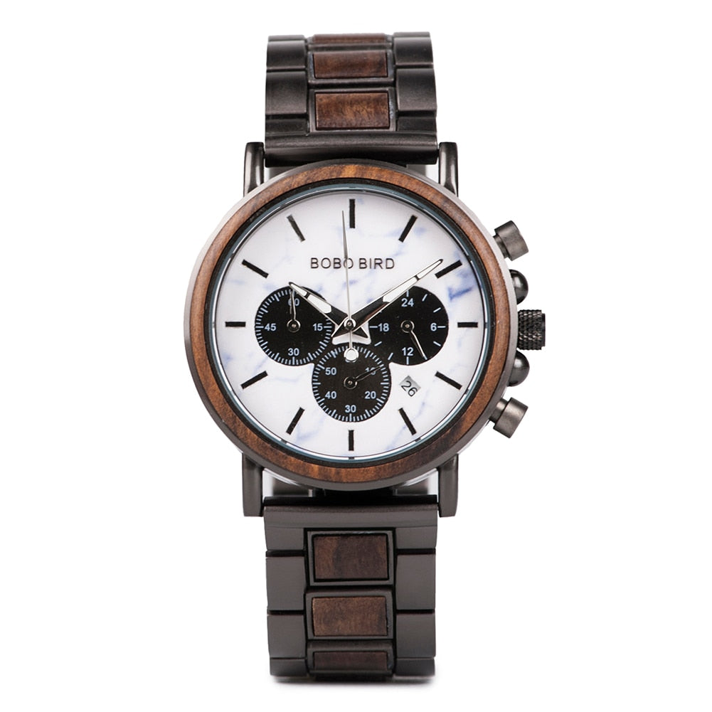 BOBO BIRD Wooden Men's Stylish Chronograph Military Retro Watches