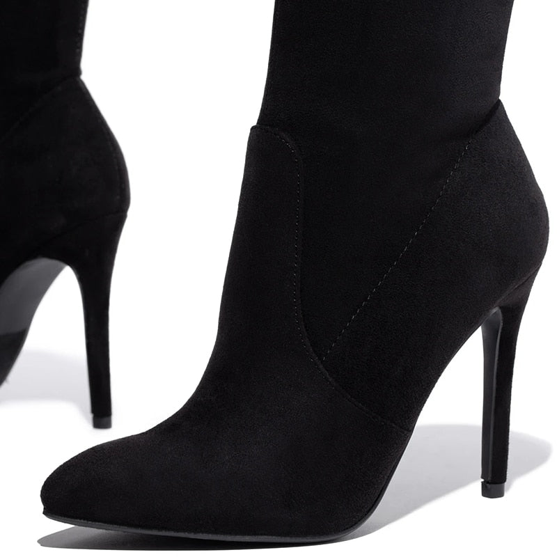 Women's Sexy Thin High Heel Stretch Fabric Pointed Toe Over-the-knee Boots
