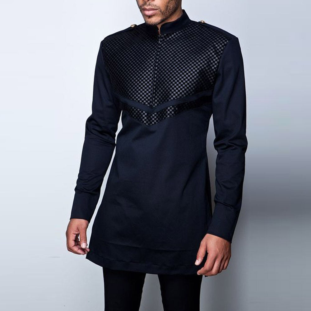 New Men's African Dashiki Long Sleeve Patchwork Shirt