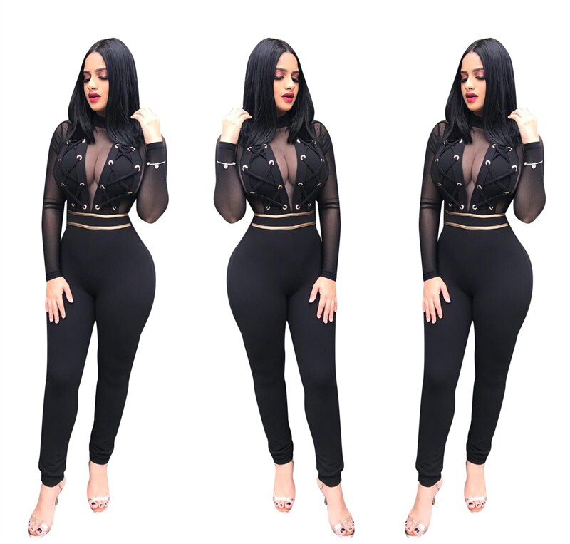 Mesh Patchwork Women Jumpsuits