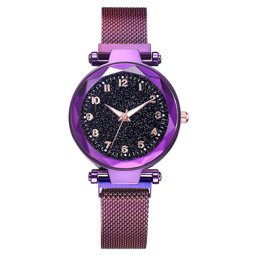 Reloj Mujer Luxury Starry Sky Women's Fashion Dress Watch Magnetic Mesh Belt Band