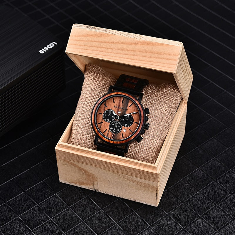 BOBO BIRD Wooden Men's Stylish Chronograph Military Retro Watches