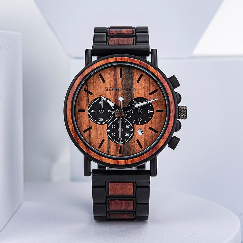 BOBO BIRD Wooden Men's Stylish Chronograph Military Retro Watches