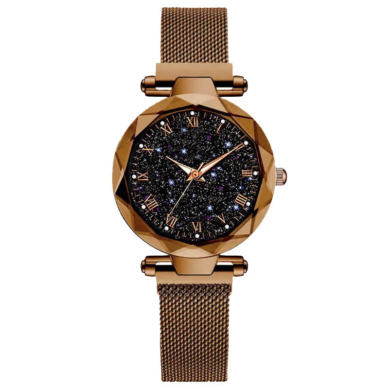 Reloj Mujer Luxury Starry Sky Women's Fashion Dress Watch Magnetic Mesh Belt Band