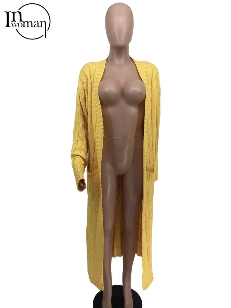 Inwoman Women's Sexy Solid Knit Loose Cardigan Casual Long Sleeve Open Stitch with Pockets Jacket Sweater