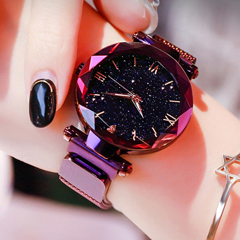 Reloj Mujer Luxury Starry Sky Women's Fashion Dress Watch Magnetic Mesh Belt Band