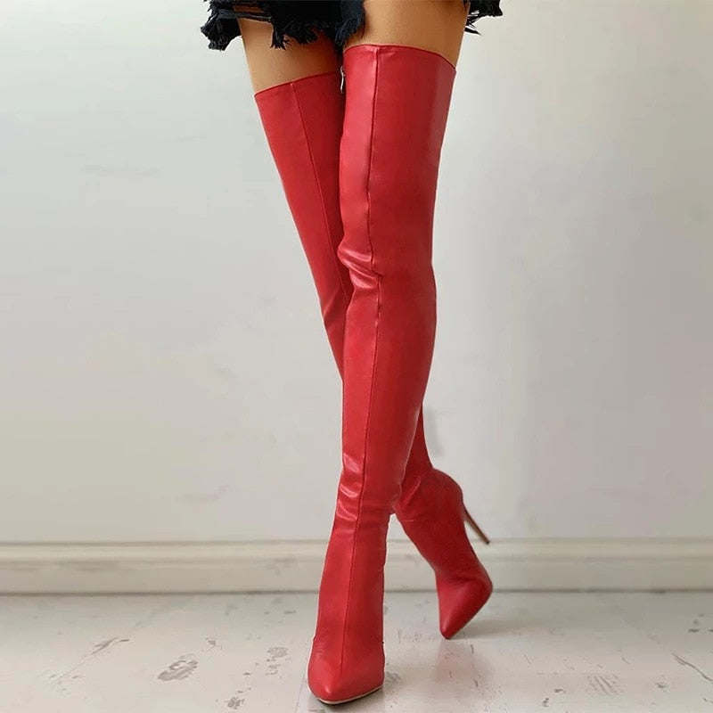 Sexy Ladies Over The Knee Thin Heel Pointed Toe Zipper Back Boots