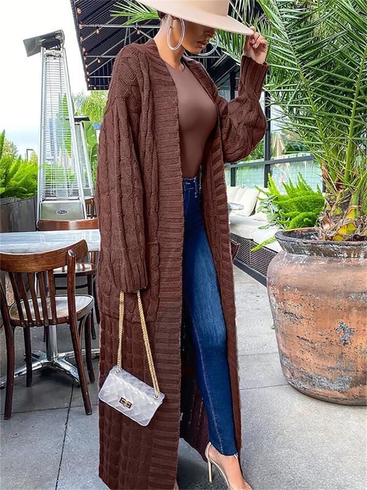 Inwoman Women's Sexy Solid Knit Loose Cardigan Casual Long Sleeve Open Stitch with Pockets Jacket Sweater