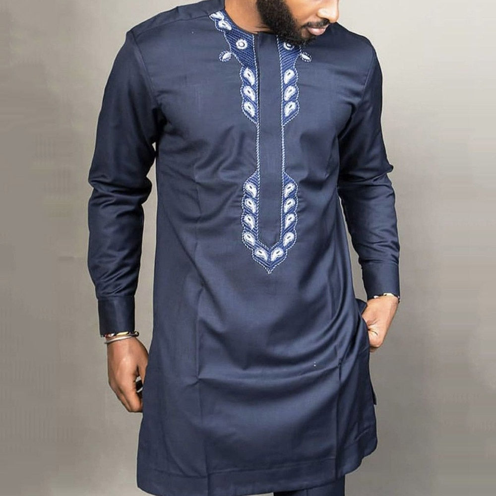 Dashiki T-shirt Men's Summer and Autumn Round Neck Long-sleeved Cotton Long-sleeved African Style Casual Men's shirt S-4XL