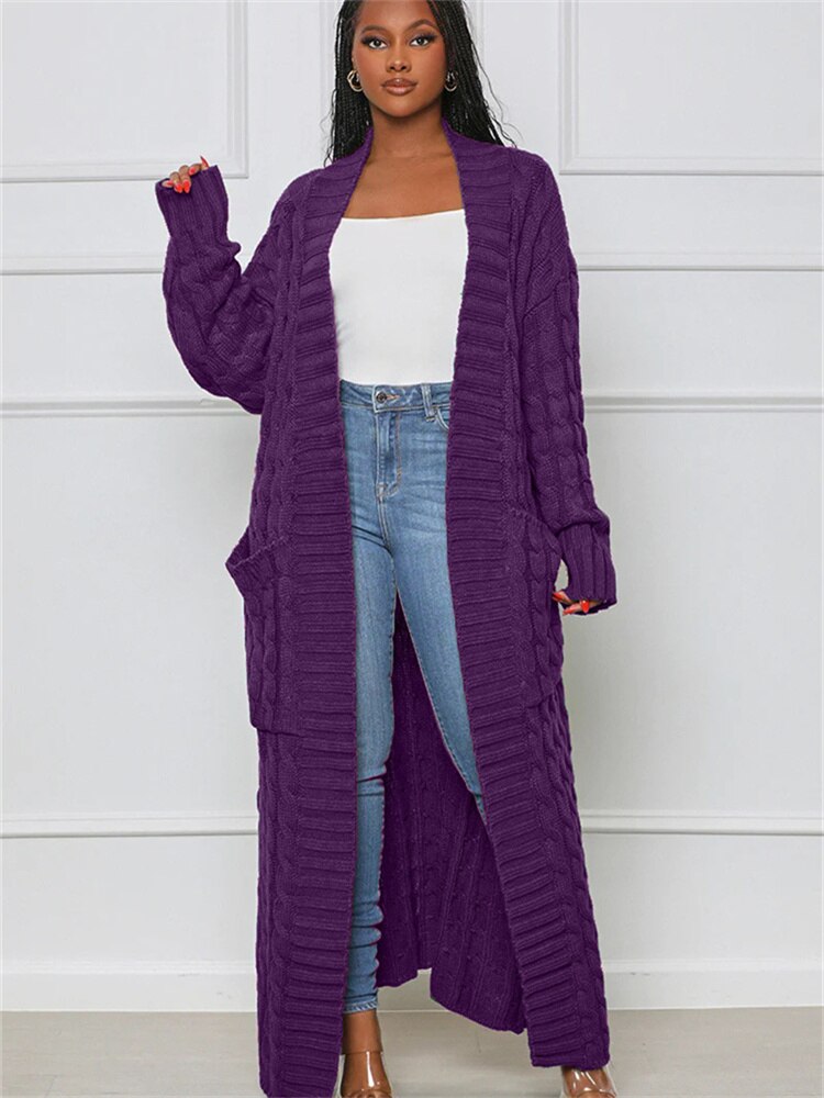 Inwoman Women's Sexy Solid Knit Loose Cardigan Casual Long Sleeve Open Stitch with Pockets Jacket Sweater
