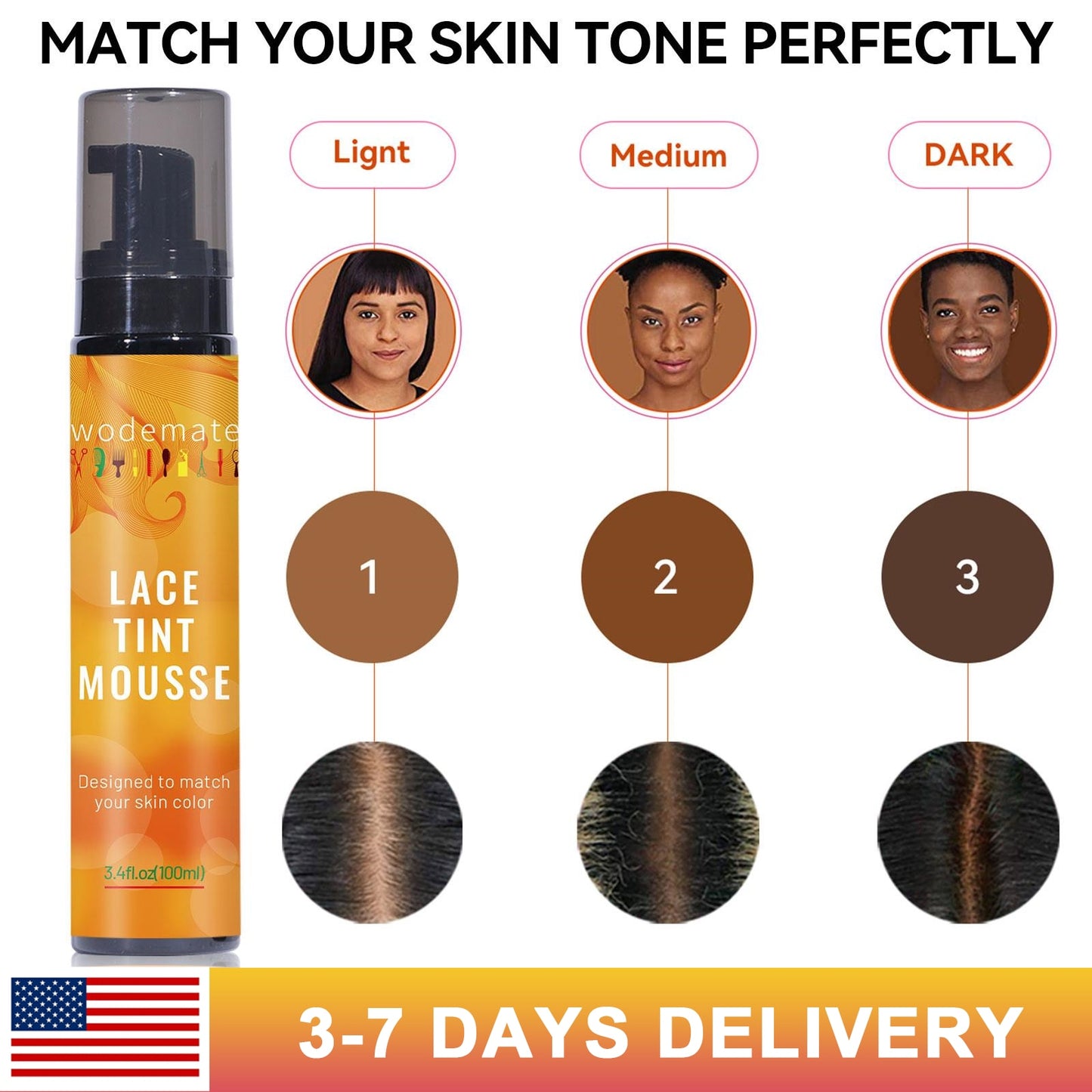 Lace Tint Mousse Waterproof Wig Tint Spray For Toupees Light Brown Wig Knots Healer Quick Dry Wig Grids Concealer No Residue