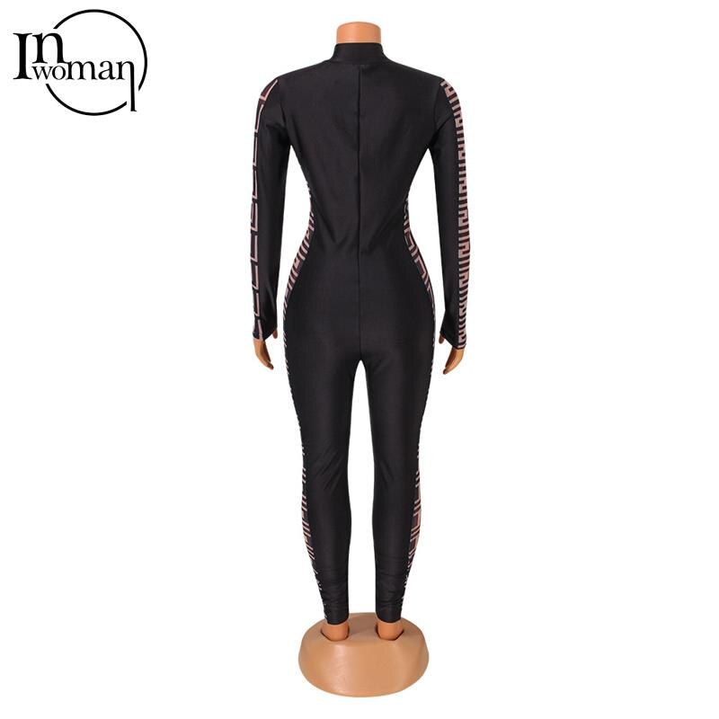 New Inwoman Women's Fall Mesh Patchwork Long Sleeve One Piece Black/Red Bodycon Jumpsuit