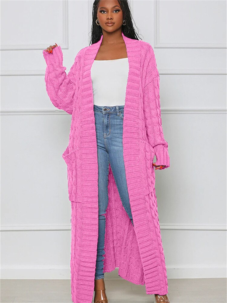 Inwoman Women's Sexy Solid Knit Loose Cardigan Casual Long Sleeve Open Stitch with Pockets Jacket Sweater
