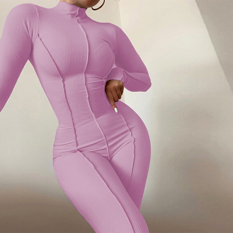 Women's Fall Bright Line Decoration Black One Piece Long Sleeve or Sleeveless Sexy Jumpsuit
