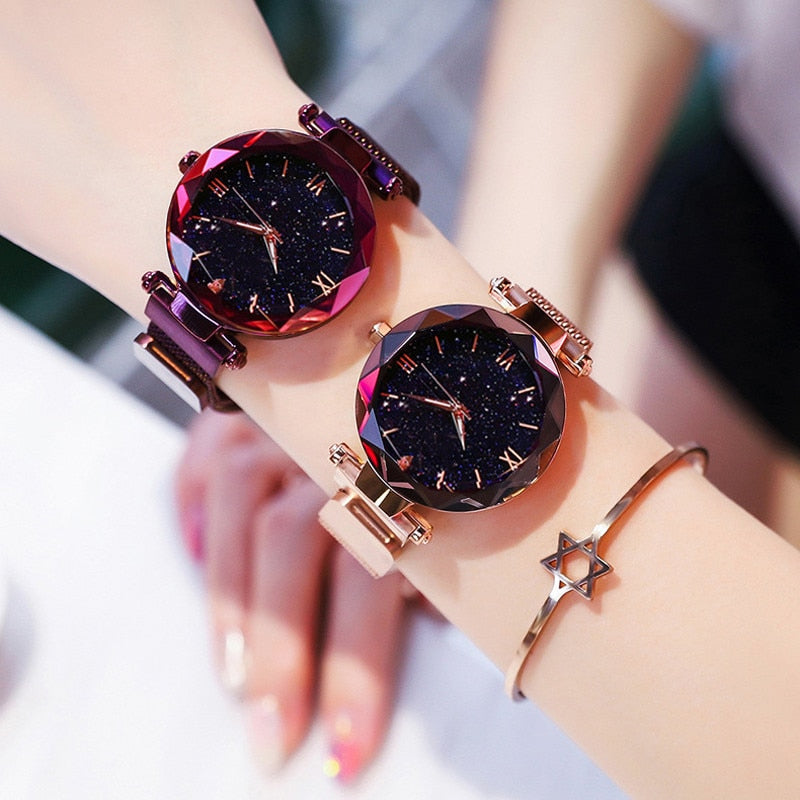 Reloj Mujer Luxury Starry Sky Women's Fashion Dress Watch Magnetic Mesh Belt Band
