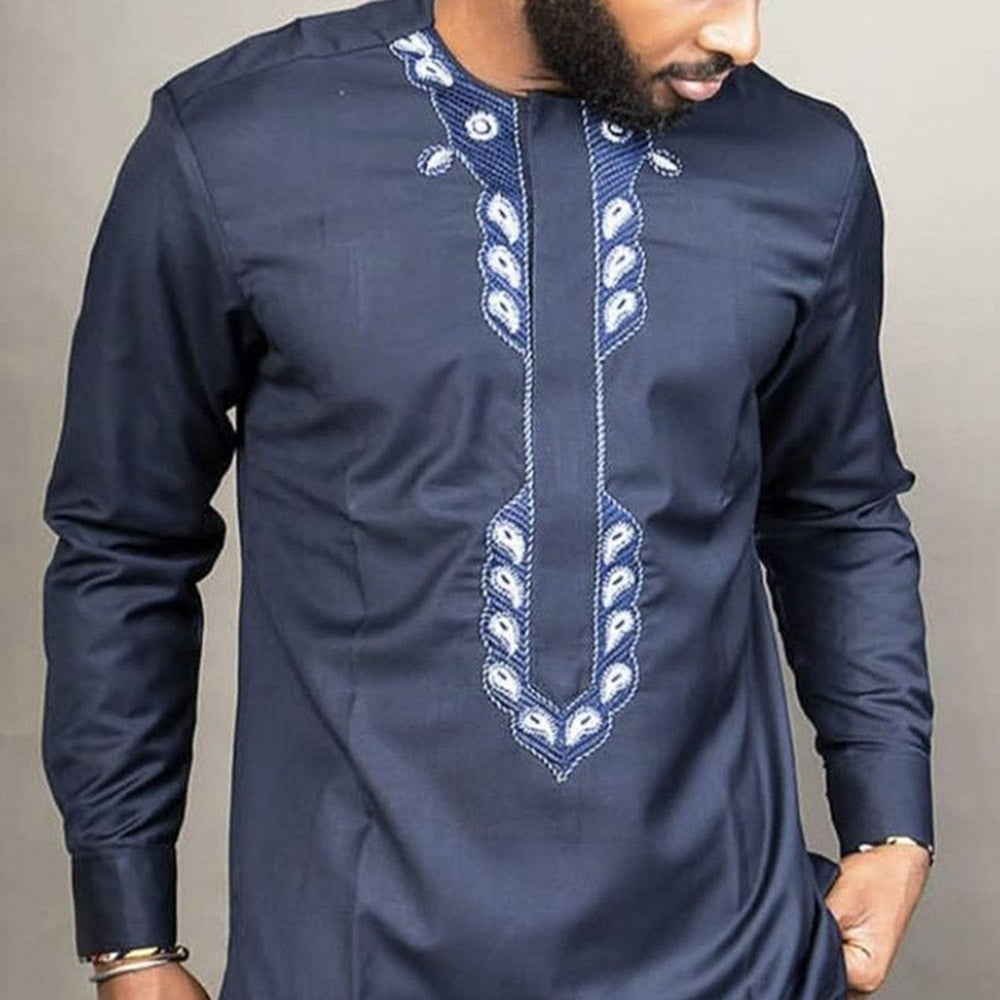 Dashiki T-shirt Men's Summer and Autumn Round Neck Long-sleeved Cotton Long-sleeved African Style Casual Men's shirt S-4XL