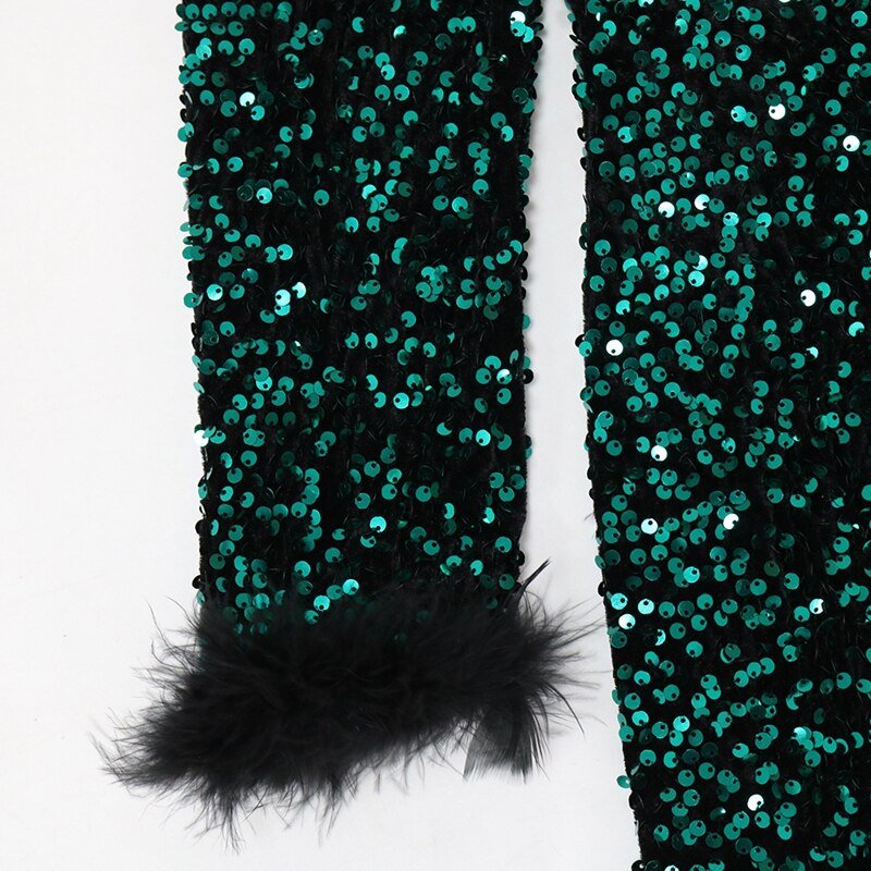 Sparkly Sequin Dress Women Party Night Club Wear Glitter Feathers Evening Bodycon Dress Elegant New Years Sexy Birthday Dress