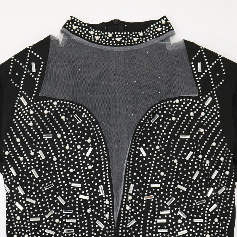 Sexy Sparkly Birthday Dress for Women Rhinestone Evening Elegant Christmas Dress Long Sleeve Tight Bodycon Party Mini Dress Club