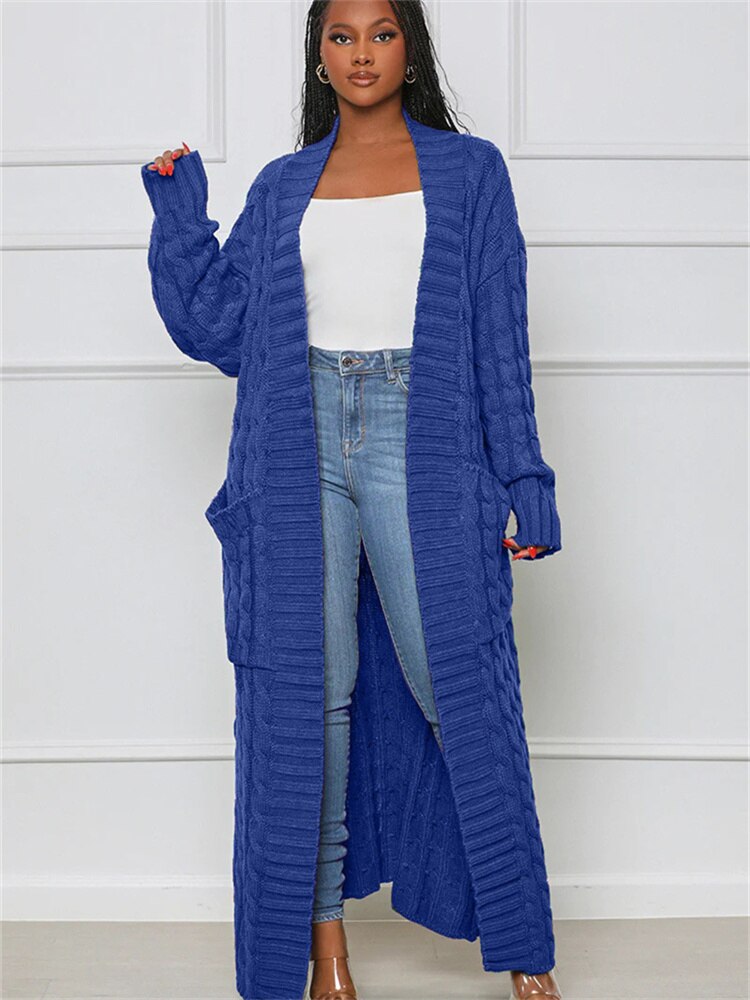 Inwoman Women's Sexy Solid Knit Loose Cardigan Casual Long Sleeve Open Stitch with Pockets Jacket Sweater