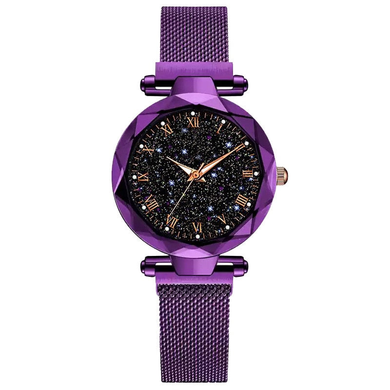 Reloj Mujer Luxury Starry Sky Women's Fashion Dress Watch Magnetic Mesh Belt Band