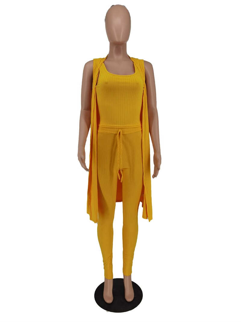 Knitted Rib Strapless Crop Top High Waist Skinny Pants Sleeveless Tank Cardigan 3 Piece Set